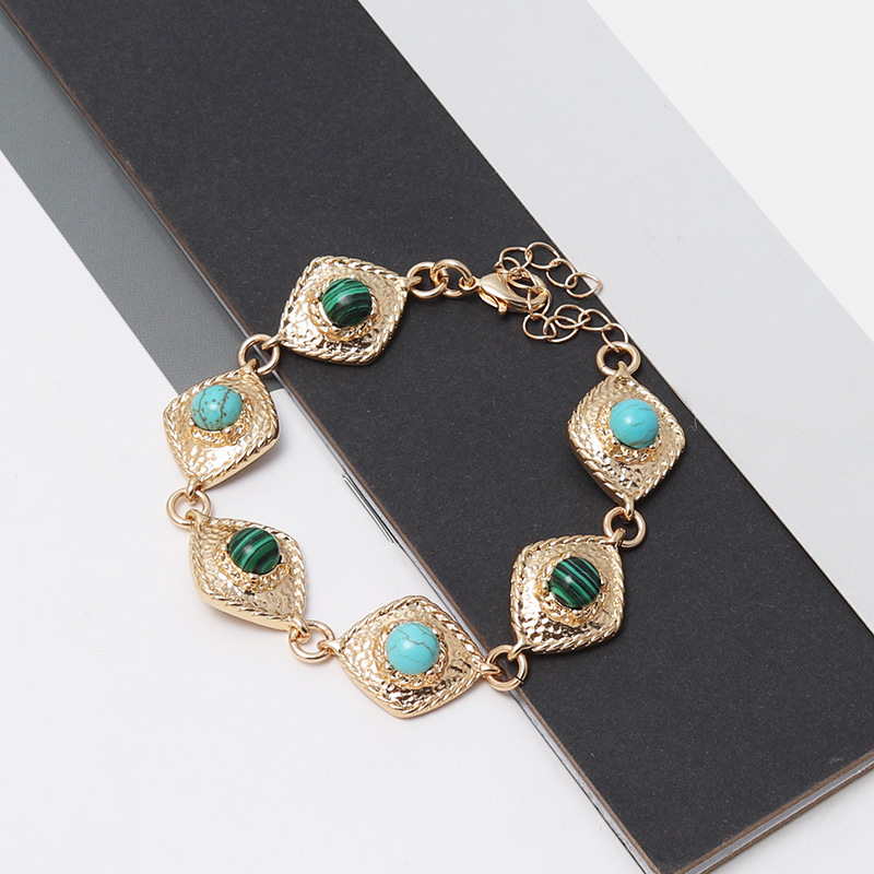 Wind Accessories Alloy Inlaid Turquoise Exquisite Textured Baroque Bracelet