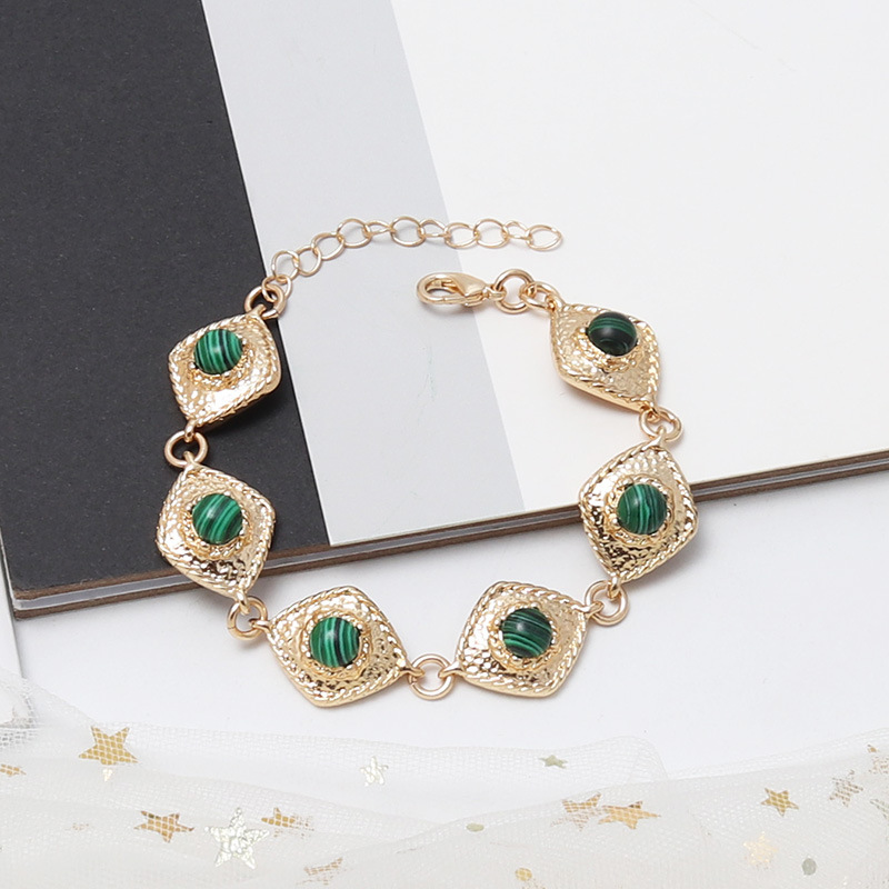 Wind Accessories Alloy Inlaid Turquoise Exquisite Textured Baroque Bracelet