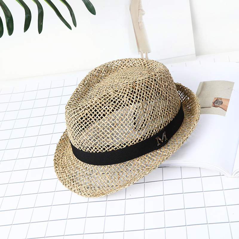 Straw Hat Summer Hollow Sun Hat Handmade Straw Outdoor Shaped Fedora Octagonal Hat