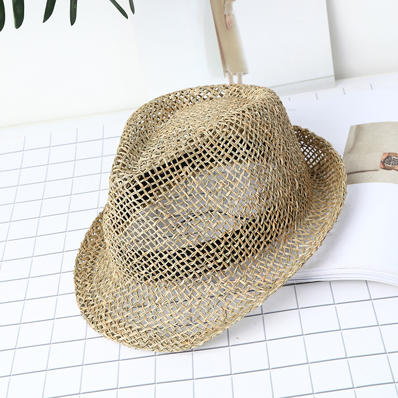 Straw Hat Summer Hollow Sun Hat Handmade Straw Outdoor Shaped Fedora Octagonal Hat