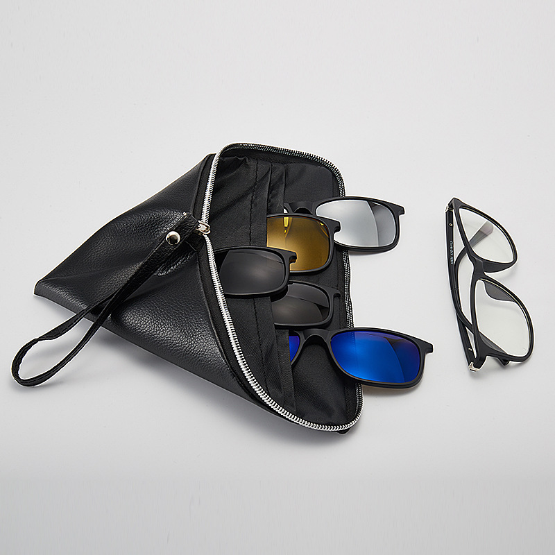 Polarized sunglasses for men and women, new TR90 frame, five-piece set, black night vision magnetic clip-on sunglasses