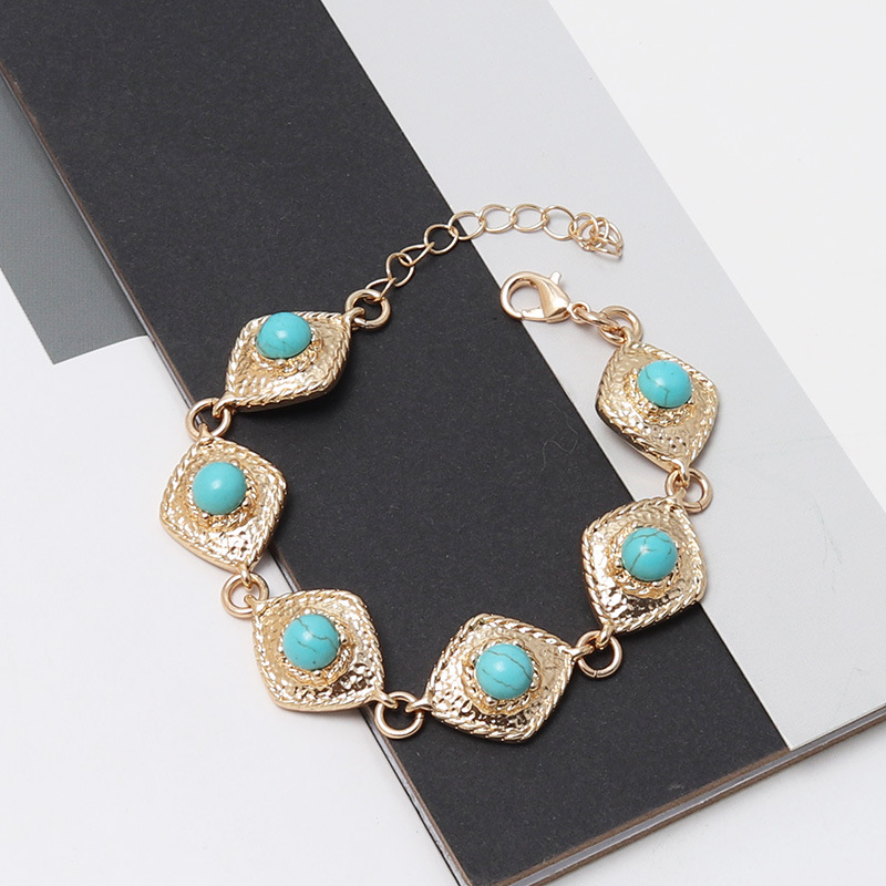 Wind Accessories Alloy Inlaid Turquoise Exquisite Textured Baroque Bracelet