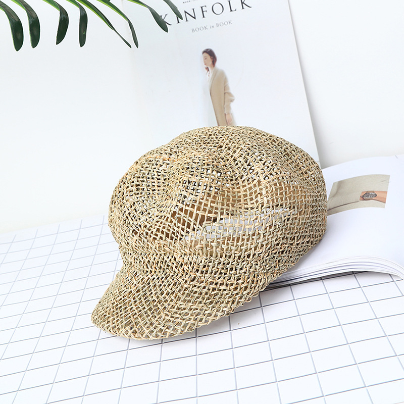 Straw Hat Summer Hollow Sun Hat Handmade Straw Outdoor Shaped Fedora Octagonal Hat