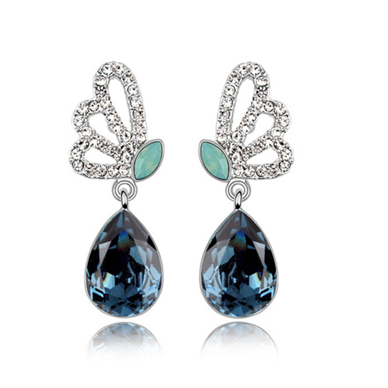 Austrian crystal rhinestone butterfly drop earrings for women, long earring pendant