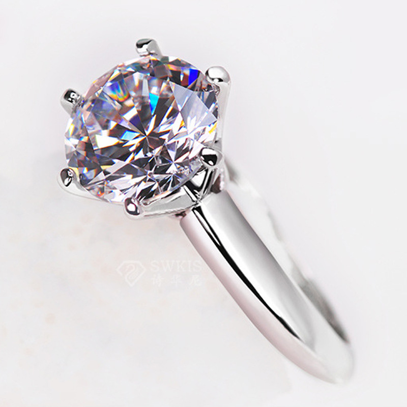 JZ017 Six-claw simulated diamond women's ring 50 points platinum color wedding 1 carat 2 carat 3 carat cubic zirconia ring