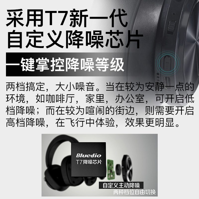 Bluedio New T7 Bluetooth Headphones Over-Ear Active Noise Cancelling Wireless Headphones Smart AI Stereo Headphones