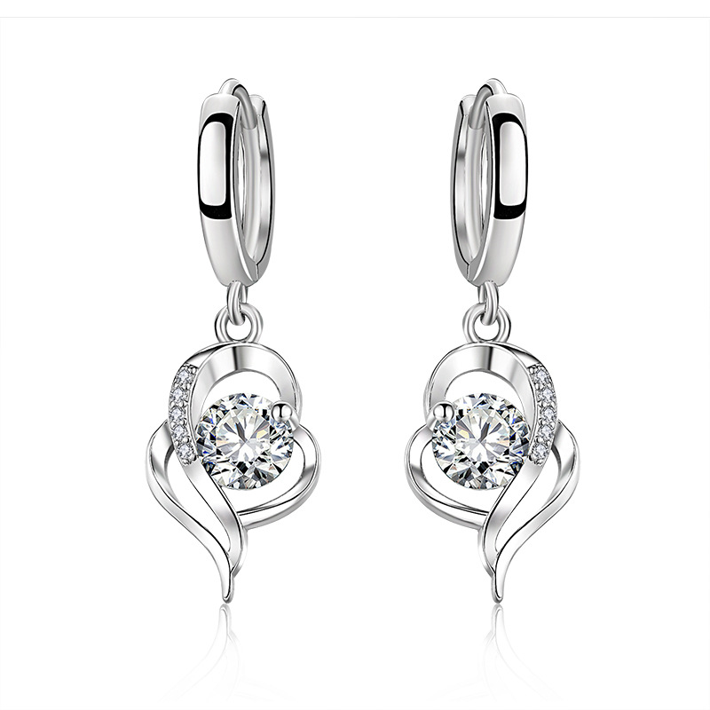 Earrings with you in my heart for women, long new heart-shaped earrings, white copper jewelry
