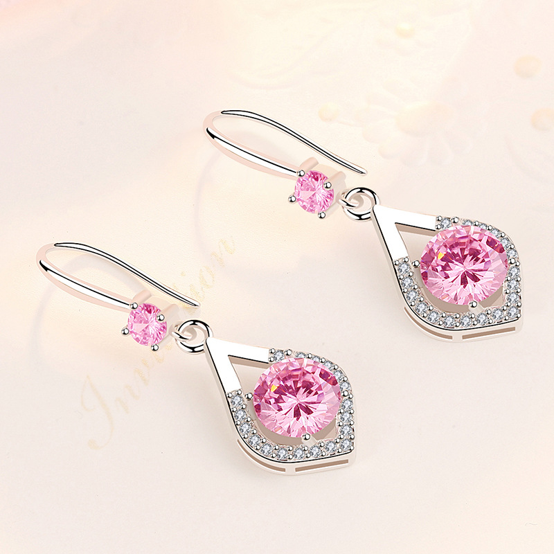 Silver-plated earrings, multi-colored earrings, new shiny zirconium earrings with large diamonds and long drop earrings, white copper