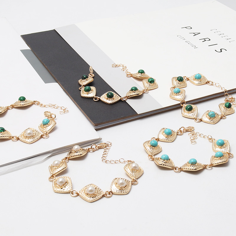 Wind Accessories Alloy Inlaid Turquoise Exquisite Textured Baroque Bracelet