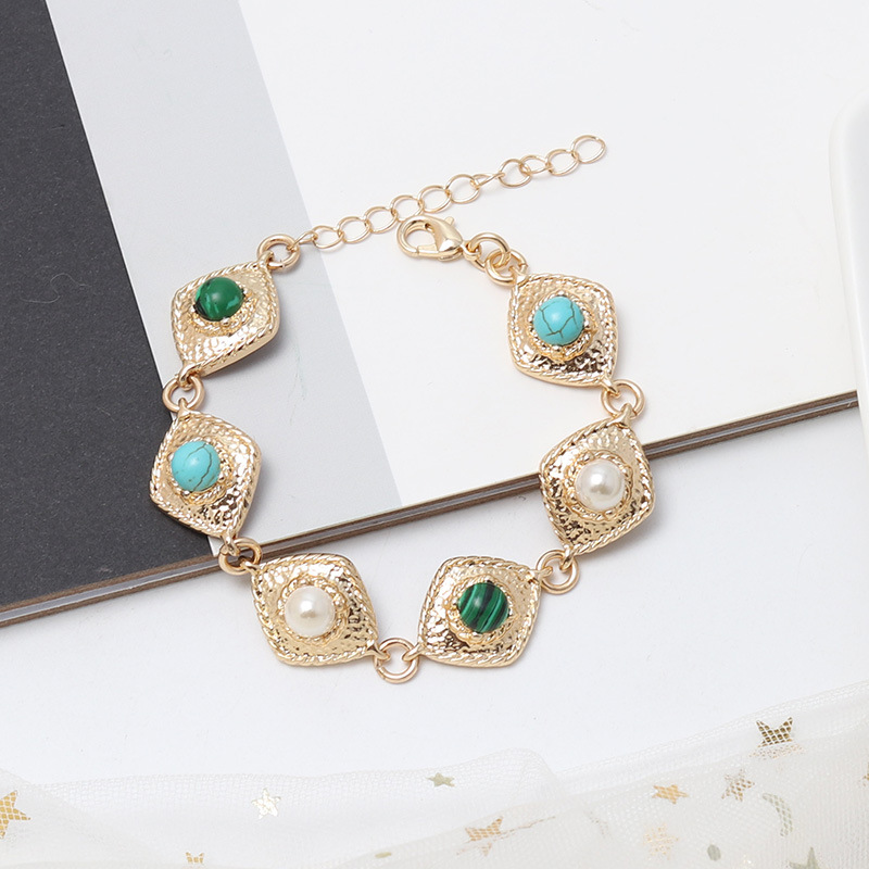 Wind Accessories Alloy Inlaid Turquoise Exquisite Textured Baroque Bracelet