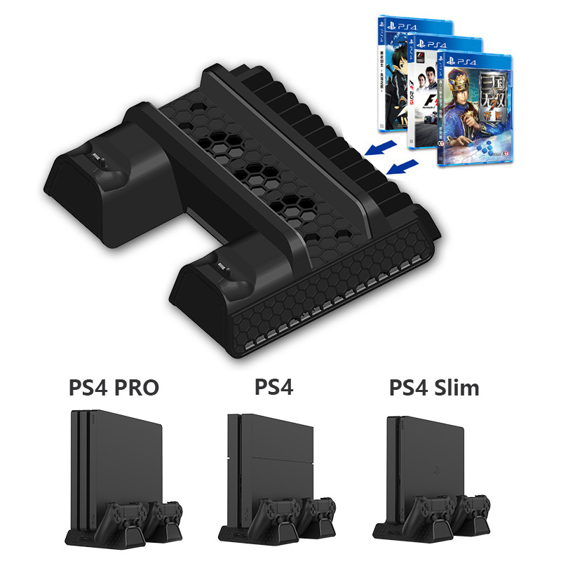 PS4 Slim Pro Game Console Cooling Fan Base Wireless Controller Dual Charger Game Disc Holder TP4-882