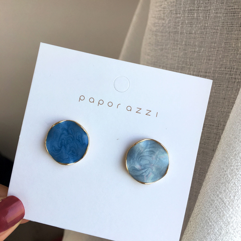 S925 silver needle contrast geometric ear studs simple drip oil fresh earrings ear accessories 1920