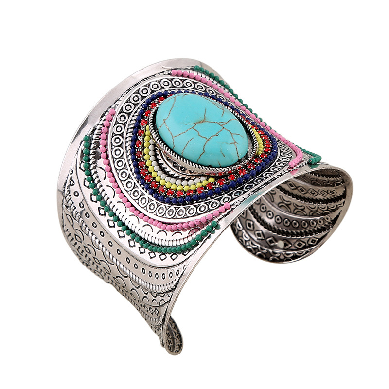 BZ0378 Accessories Alloy Bracelet Bangle with Turquoise Blue Stone Bohemian Style
