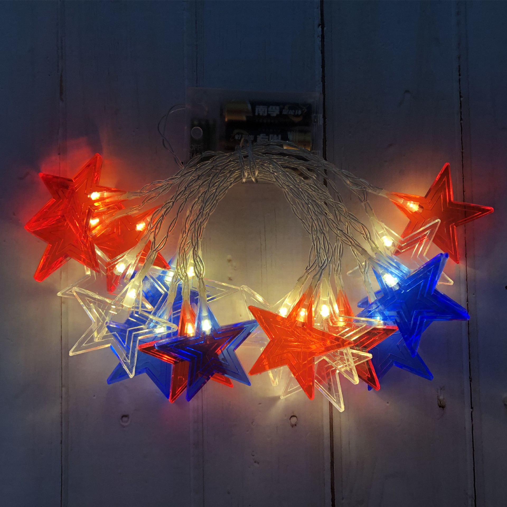 US Independence Day Light String LED Red White Blue Five-pointed Star Round Ball Light String USB Courtyard Garden Room Decorative Lights