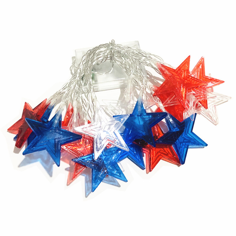 US Independence Day Light String LED Red White Blue Five-pointed Star Round Ball Light String USB Courtyard Garden Room Decorative Lights
