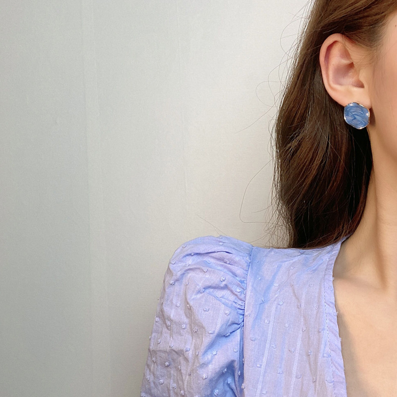 S925 silver needle contrast geometric ear studs simple drip oil fresh earrings ear accessories 1920
