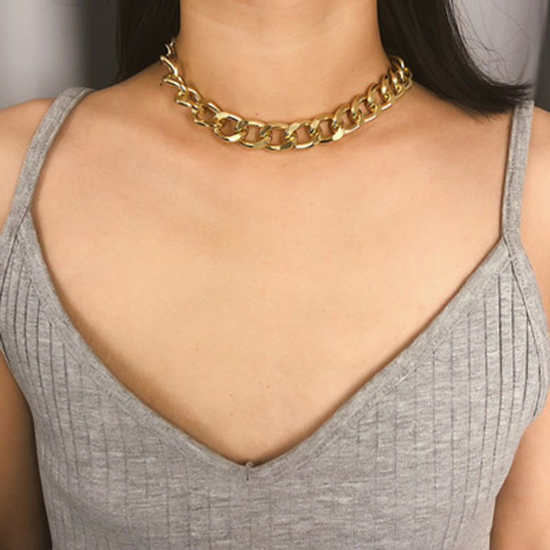 Heavy Metal Chain Necklace Punk Rock Rap Style Choker Women Simple