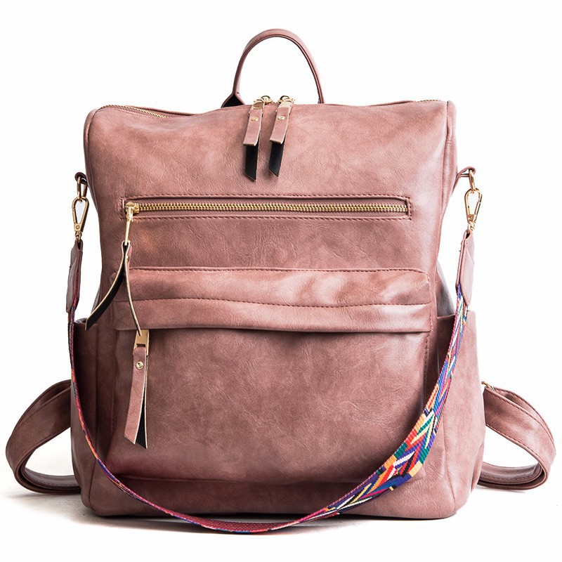 PU soft leather double shoulder bag large capacity college style travel leisure high school large backpack style