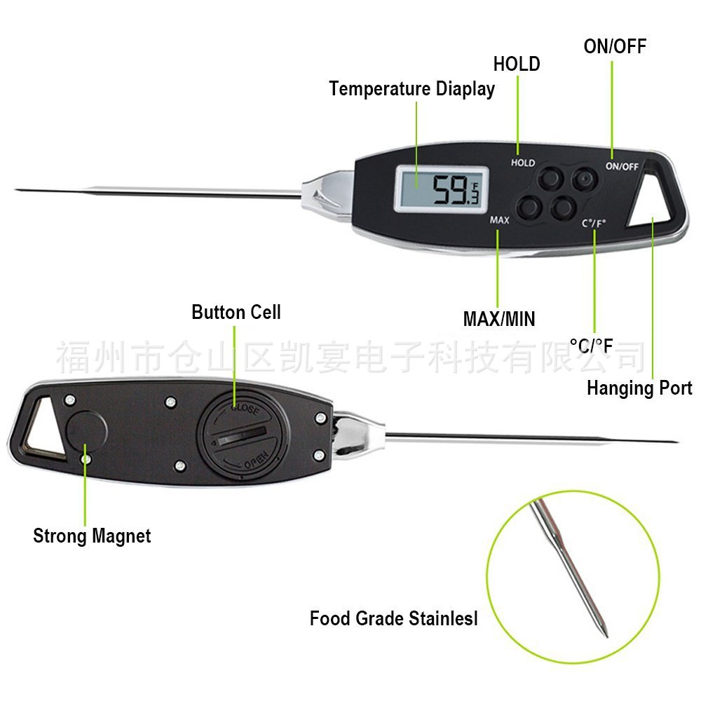 Kitchen Waterproof Thermometer Quick Temperature Measurement Meat BBQ Fork Magnetic Hanging Milk Water Thermometer