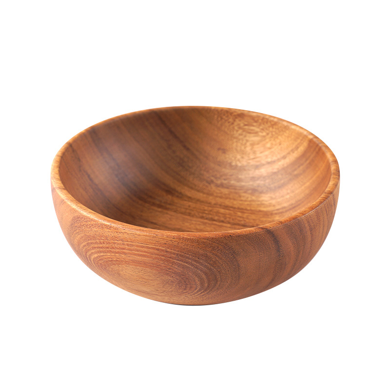 Japanese Teak Tableware Round Bowl Solid Wood Bowl Hotel Exclusive Noodle Bowl Salad Bowl Rice Noodle Bowl