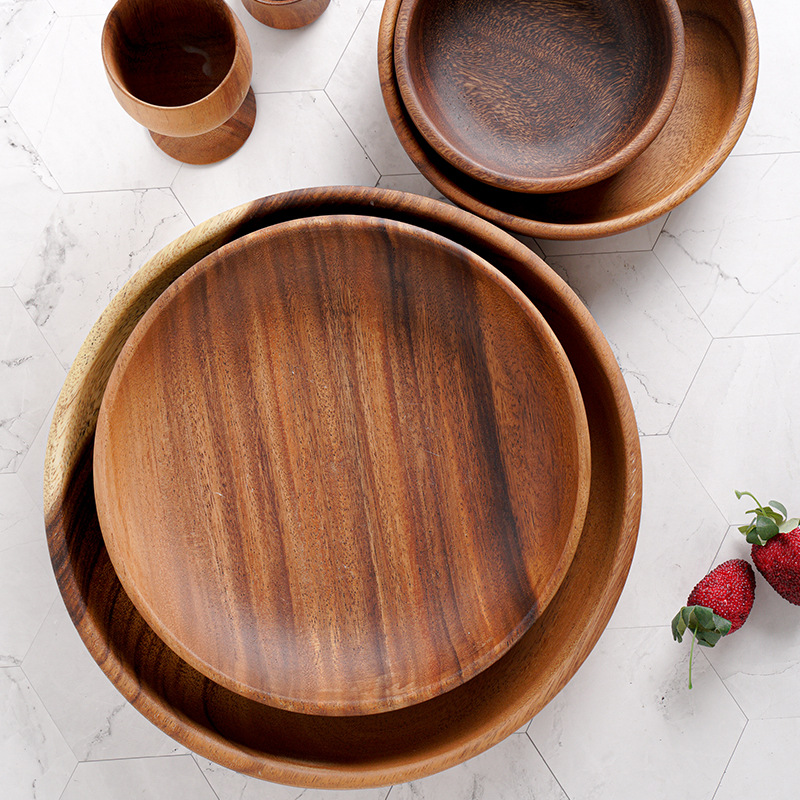 Japanese Teak Tableware Round Bowl Solid Wood Bowl Hotel Exclusive Noodle Bowl Salad Bowl Rice Noodle Bowl