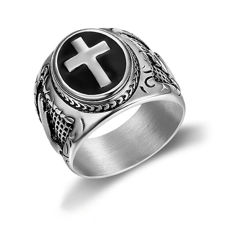 Accessory Men's Titanium Steel Cross Men's Ring Black Drop Glue God's Finger Ring