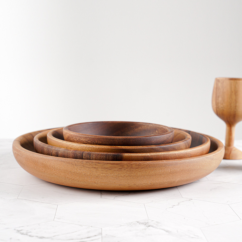 Japanese Teak Tableware Round Bowl Solid Wood Bowl Hotel Exclusive Noodle Bowl Salad Bowl Rice Noodle Bowl