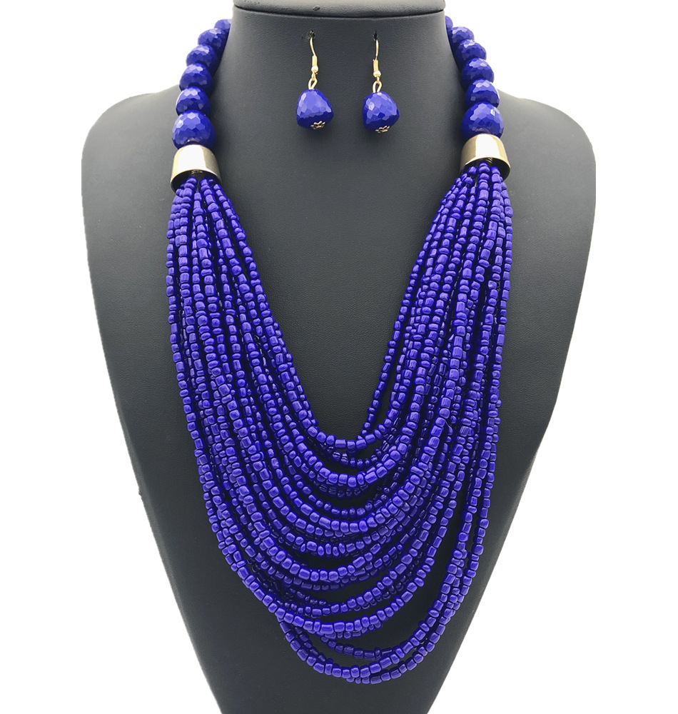Bohemian multi-layer rice bead necklace ethnic style sweater chain exaggerated necklace set necklace