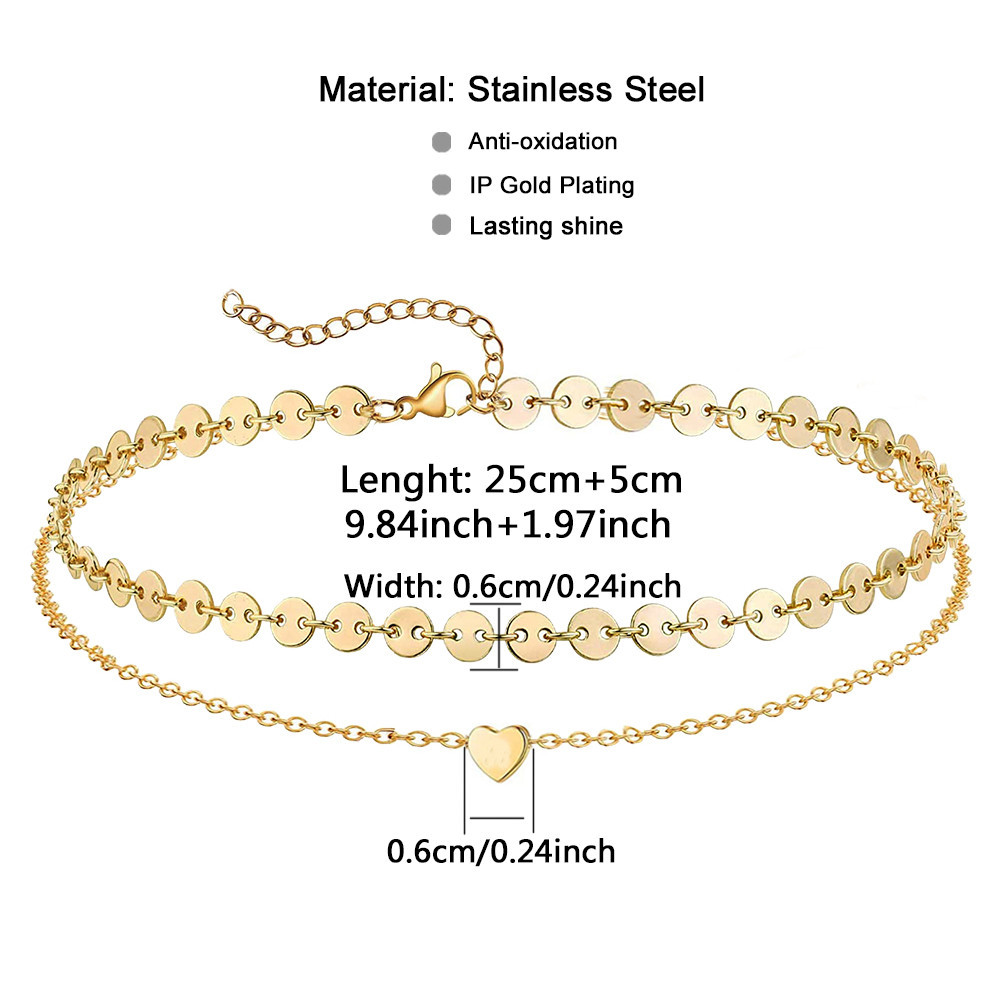Minimalist sequin chain anklet with heart pendant anklet, women's beach accessory