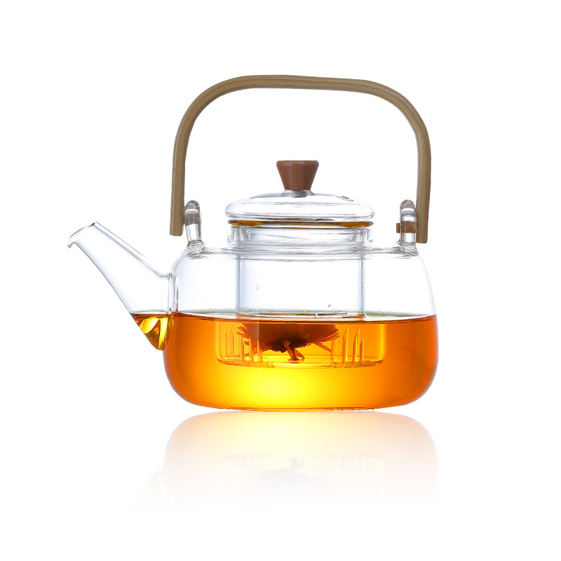 Heat-resistant glass bamboo handle filter teapot, high temperature resistant for electric ceramic stove, kettle with handle for boiling tea