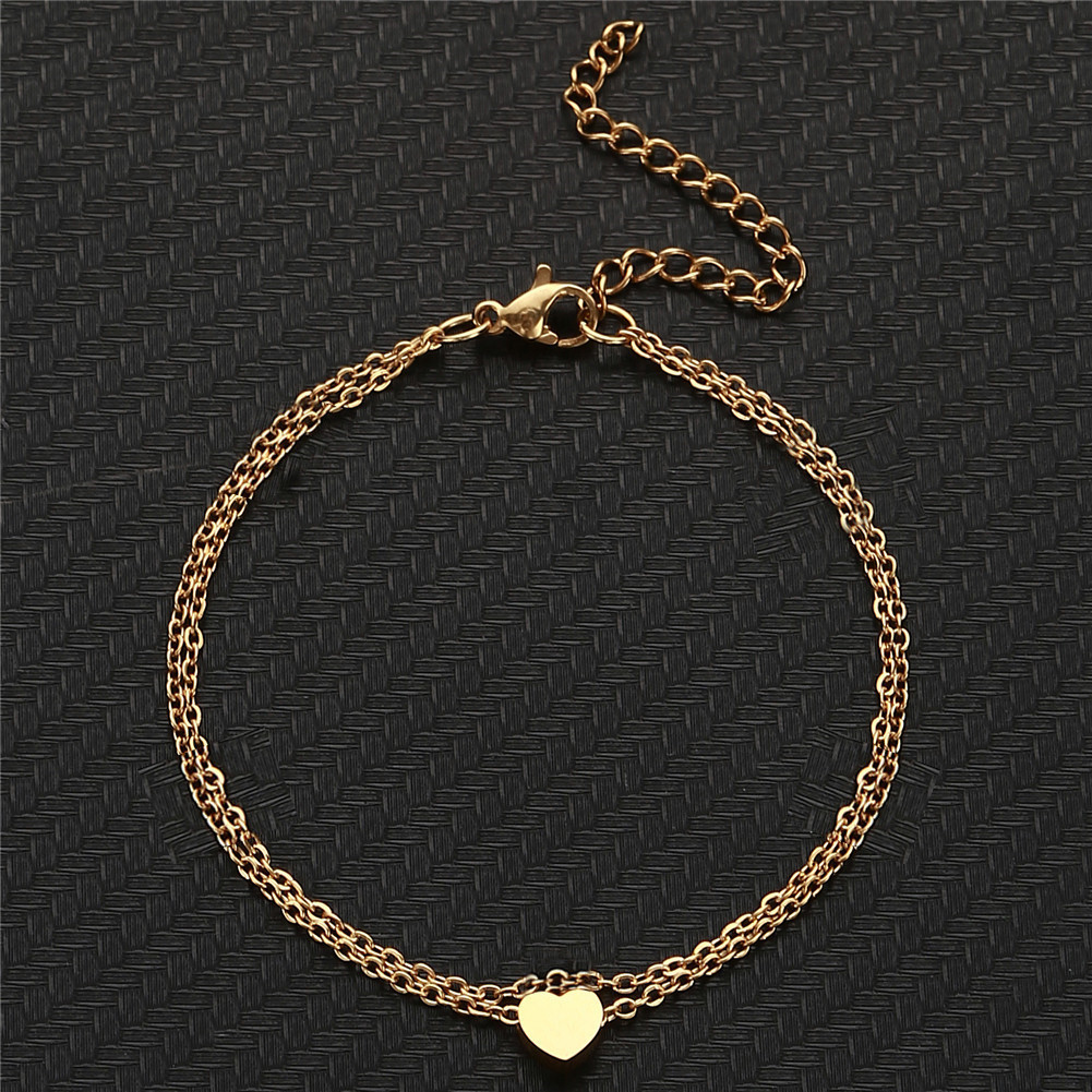 Minimalist sequin chain anklet with heart pendant anklet, women's beach accessory