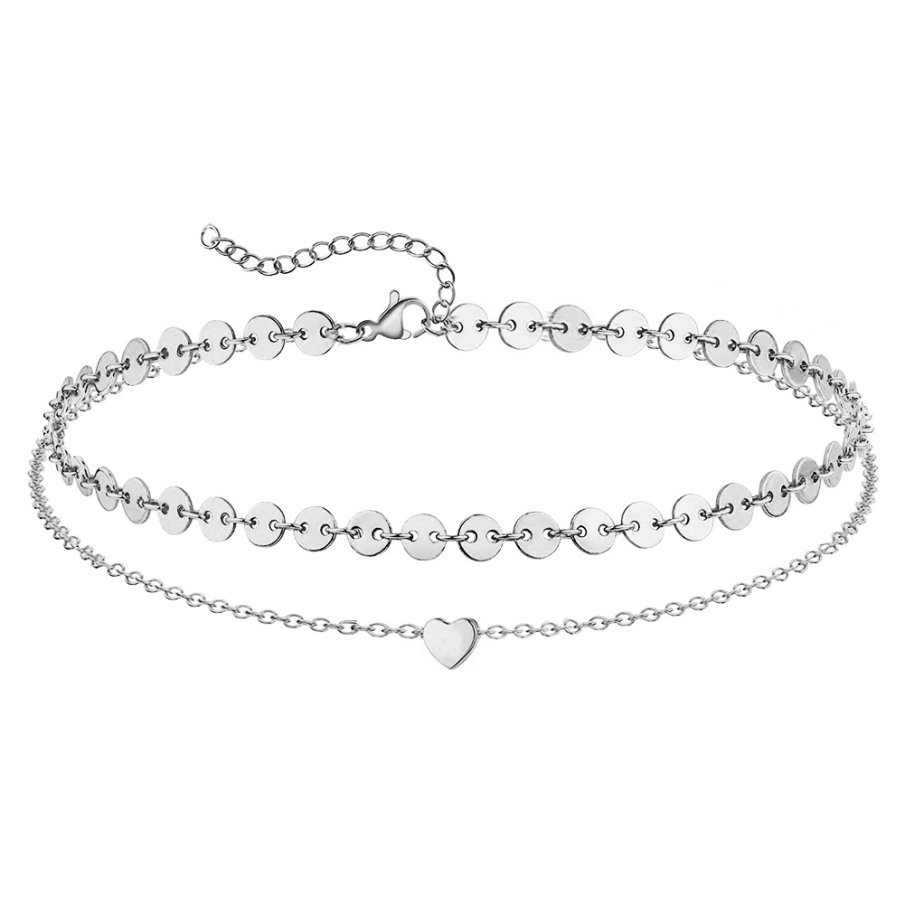 Minimalist sequin chain anklet with heart pendant anklet, women's beach accessory