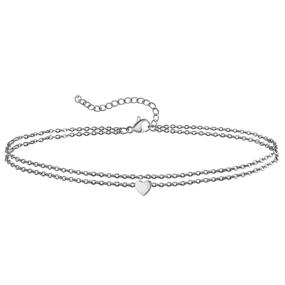 Minimalist sequin chain anklet with heart pendant anklet, women's beach accessory