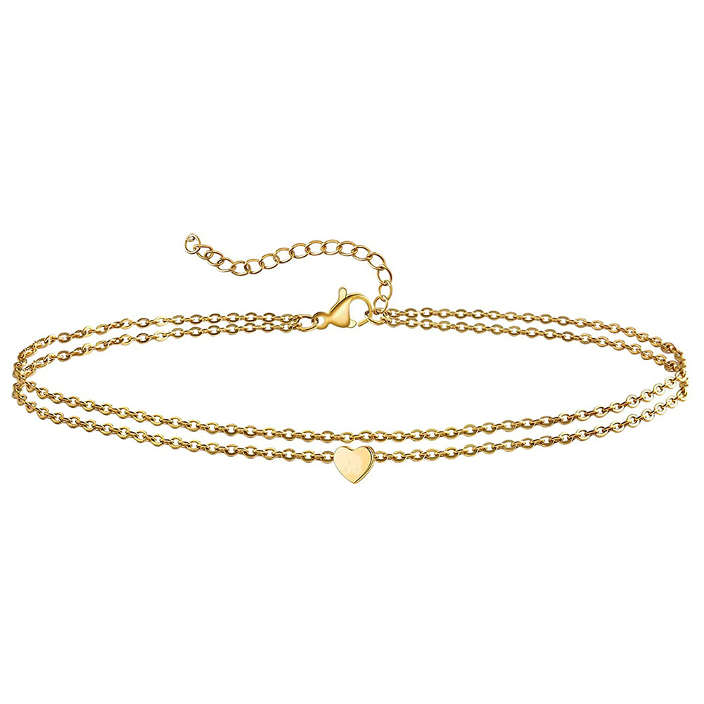 Minimalist sequin chain anklet with heart pendant anklet, women's beach accessory