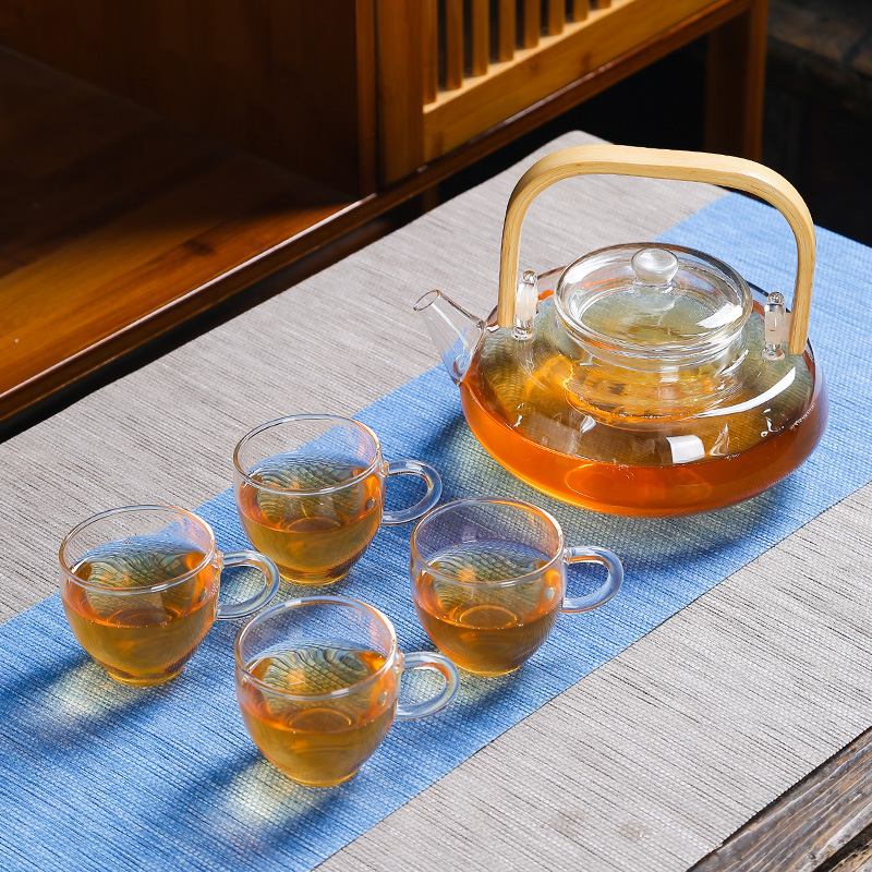 Heat-resistant glass bamboo handle filter teapot, high temperature resistant for electric ceramic stove, kettle with handle for boiling tea
