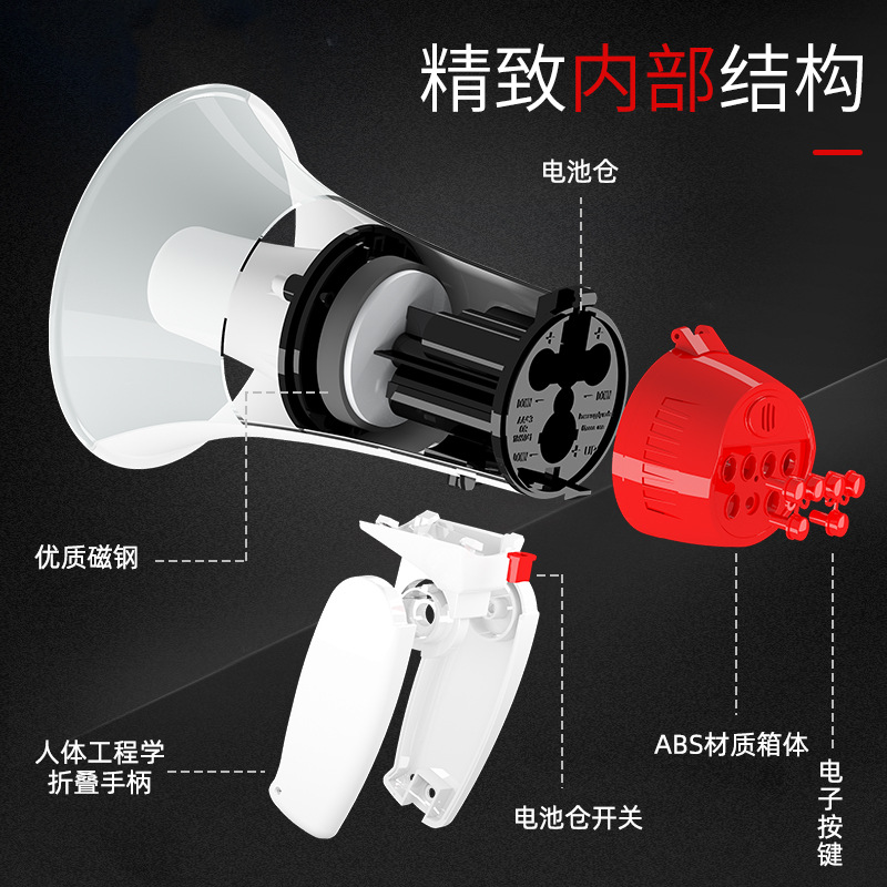 Dual-battery recording horn for outdoor sales promotion and broadcasting