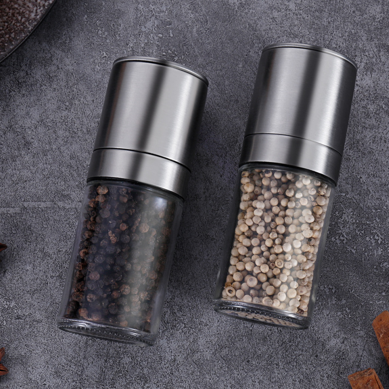 304 stainless steel manual pepper grinder spice grinder household freshly ground Sichuan pepper sea salt glass seasoning bottle
