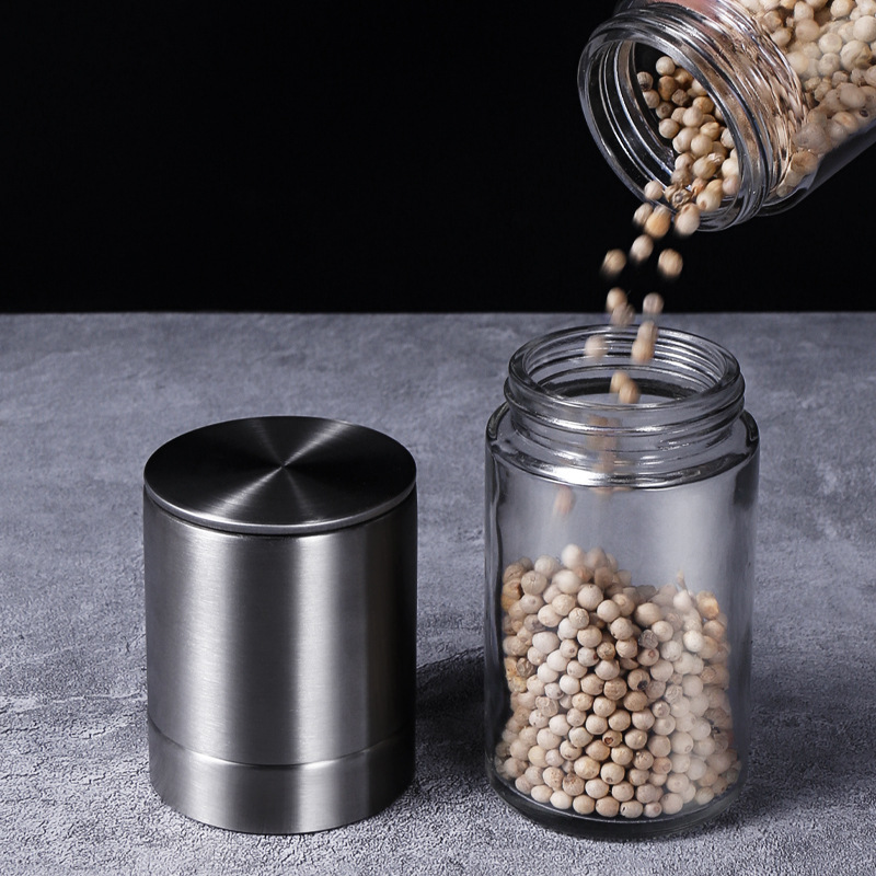 304 stainless steel manual pepper grinder spice grinder household freshly ground Sichuan pepper sea salt glass seasoning bottle