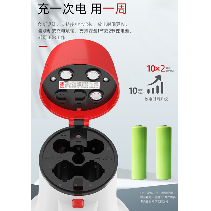 Dual-battery recording horn for outdoor sales promotion and broadcasting