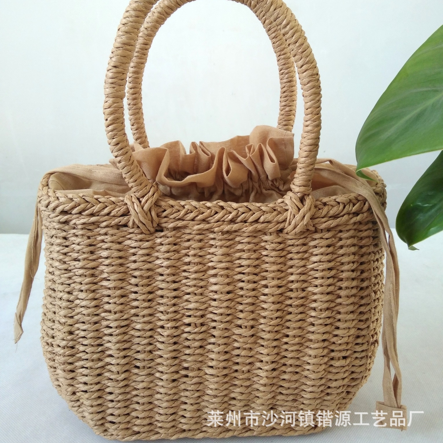Custom bag women's small round bucket handbag straw woven bag woven bag straw woven small square bag Chinese style