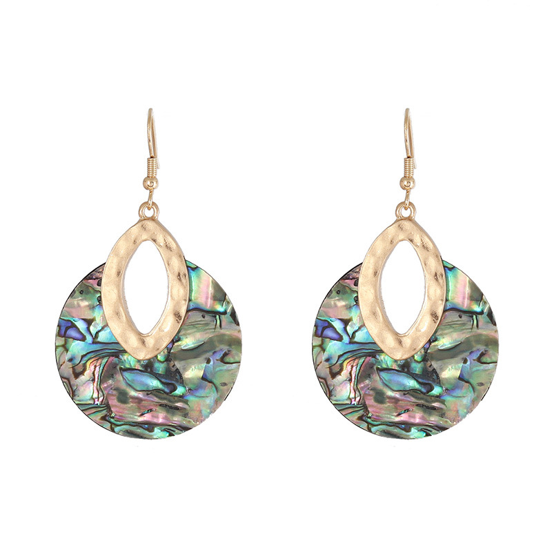 Design Wind Accessories Leather Inlaid Round Abalone Shell Exquisite Earrings