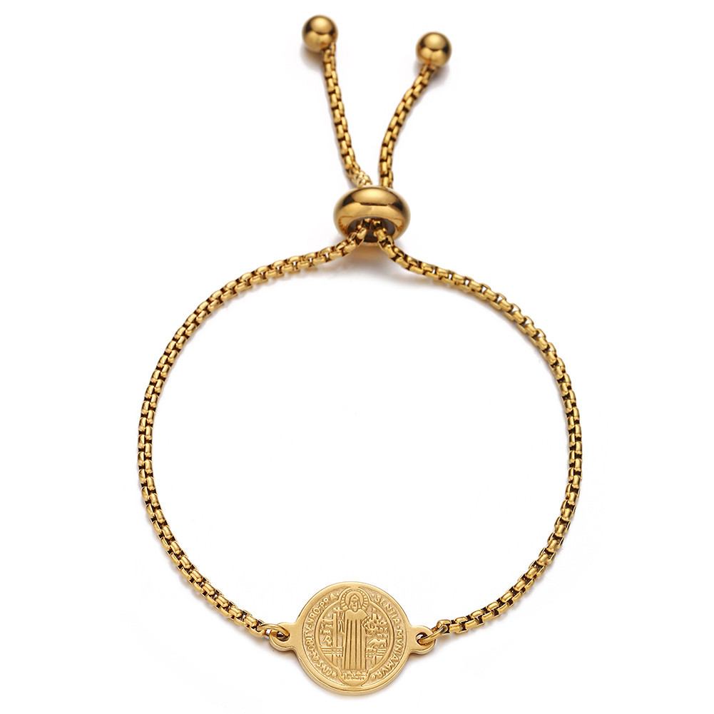 Stainless steel adjustable chain bracelet, curb chain coin bracelet, exquisite versatile accessory