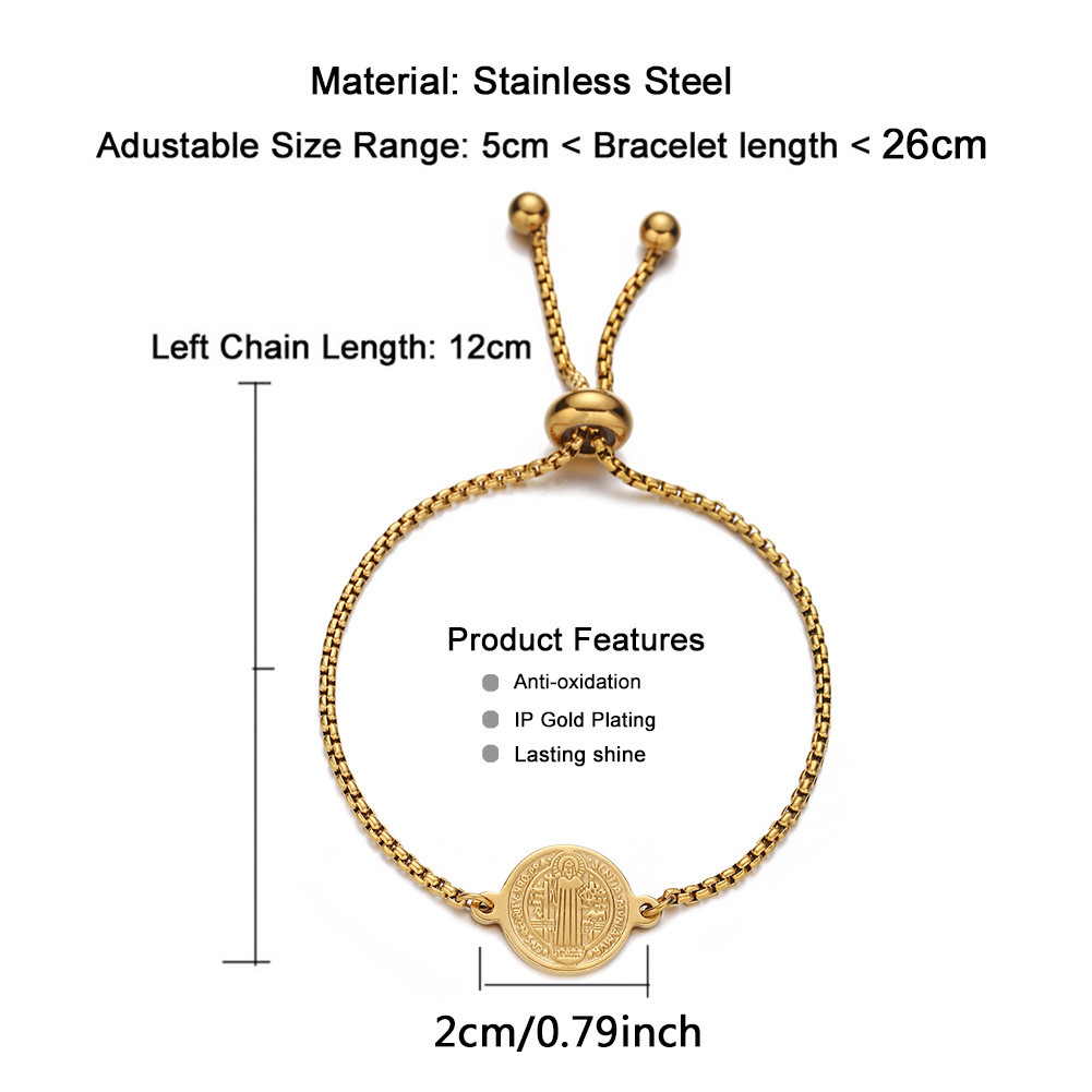 Stainless steel adjustable chain bracelet, curb chain coin bracelet, exquisite versatile accessory