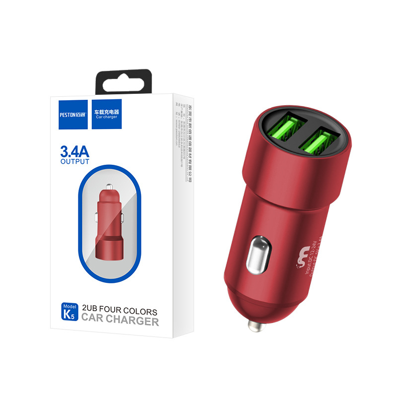 Baitong K5 Car Phone Charger 3.4A Fast Charging Dual Port USB Car Power Converter Metal Car Charger Head