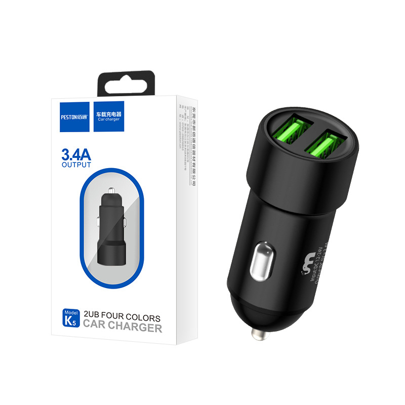 Baitong K5 Car Phone Charger 3.4A Fast Charging Dual Port USB Car Power Converter Metal Car Charger Head