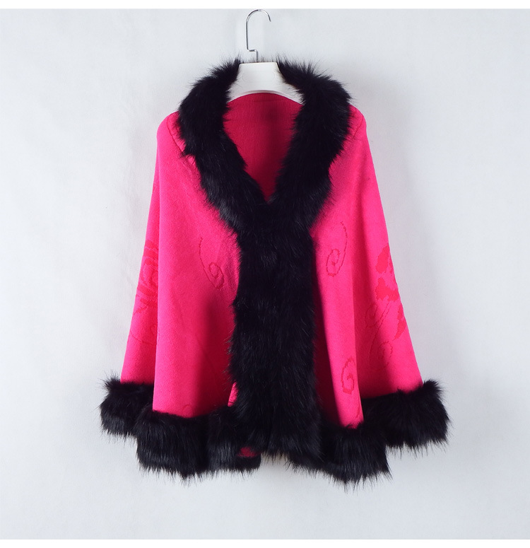 New Women's Knitted Coat Cheongsam Shawl Imitation Fox Fur Collar Fur Shawl Cape Coat Women 1268#