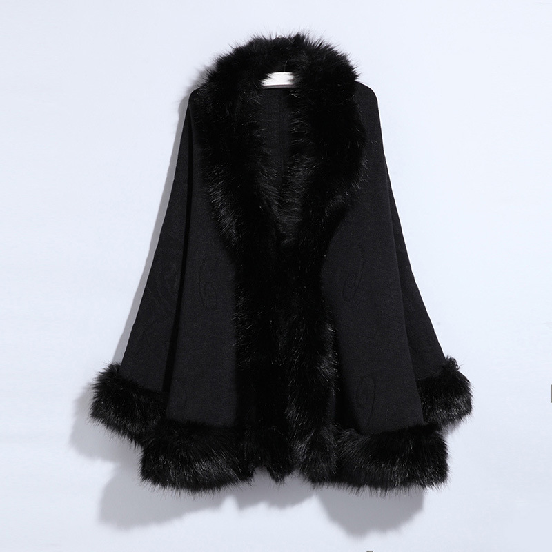 New Women's Knitted Coat Cheongsam Shawl Imitation Fox Fur Collar Fur Shawl Cape Coat Women 1268#