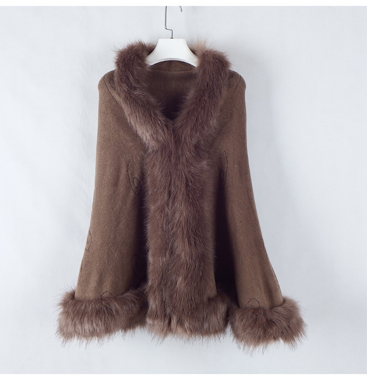 New Women's Knitted Coat Cheongsam Shawl Imitation Fox Fur Collar Fur Shawl Cape Coat Women 1268#