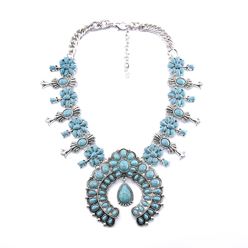 Big brand Bohemian style turquoise flower pendant alloy necklace eaby