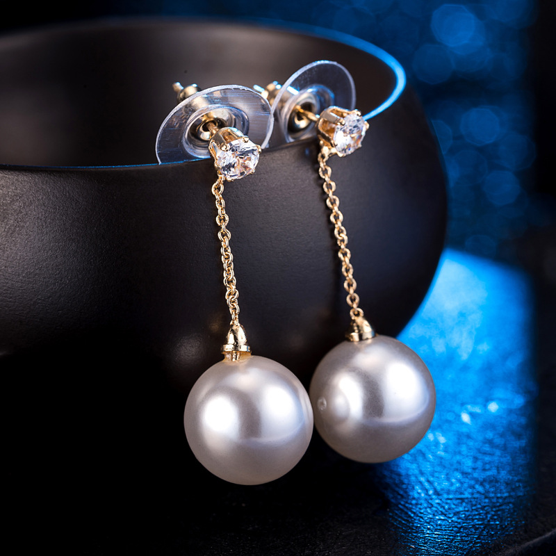 Pearl Zircon Earrings Long Tassel Ear Drops Women Simple Sweet Accessories